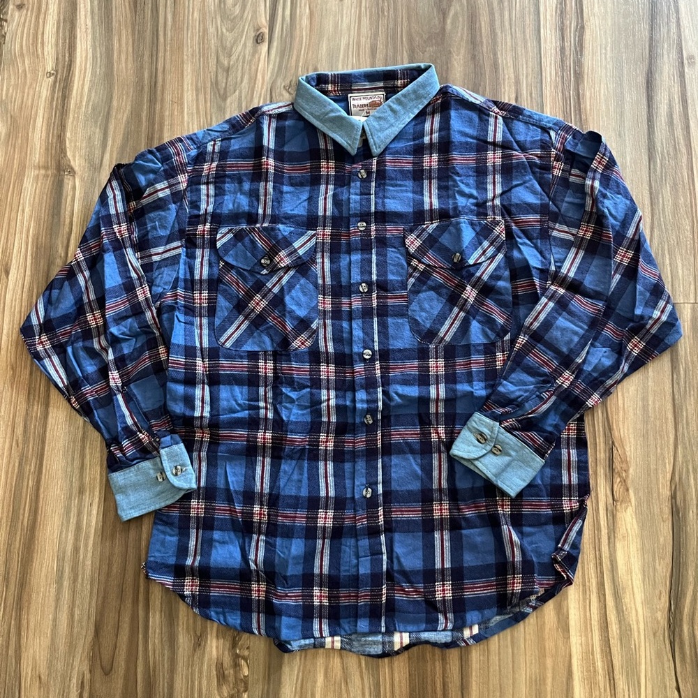 White Mountain Traders Blue Black Red Plaid Flannel Shirt Medium NWT NOS